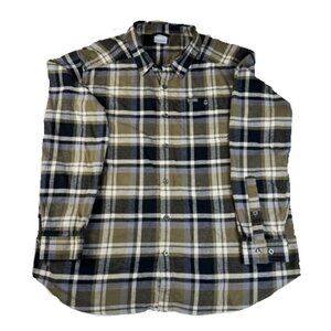 Columbia Plaid Flannel Button Up Shirt Mens XXL Green Brown Outdoor